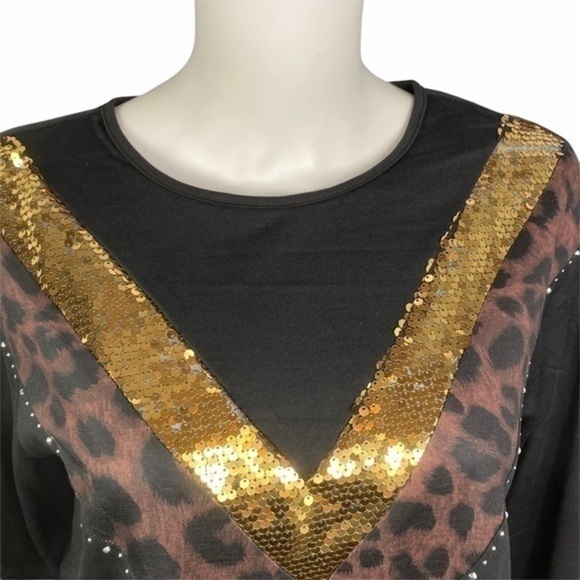 NEW Lovey’s Boutique Black Leopard Sequin Top Size M - Picture 3 of 5